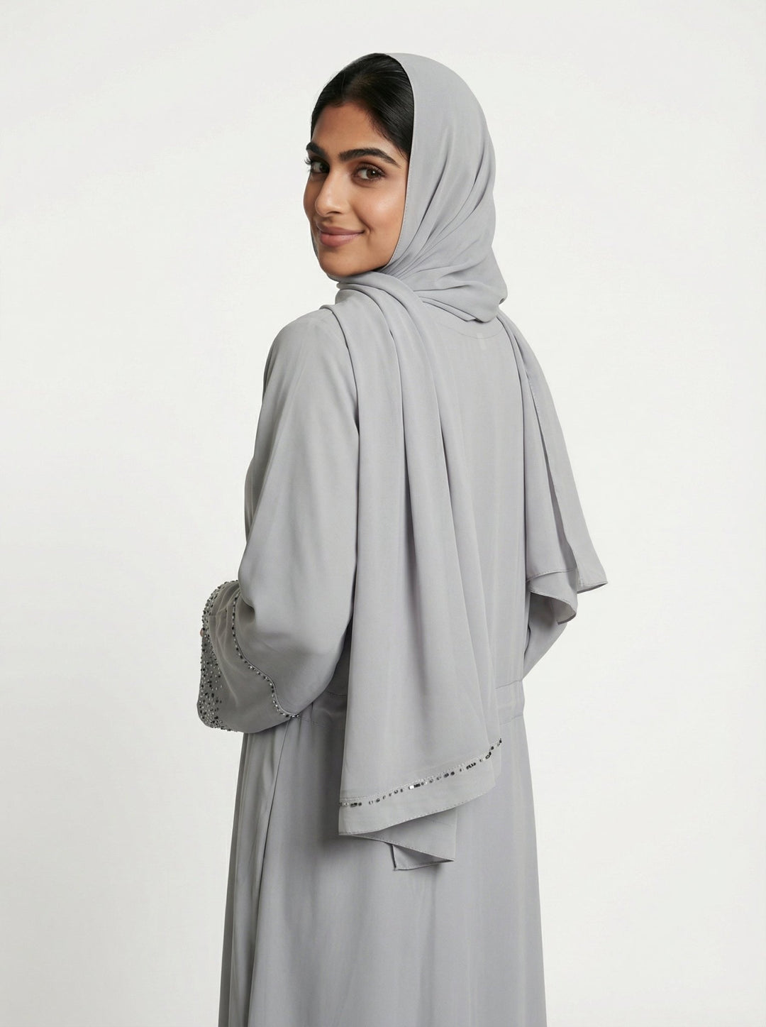 Silver Grace Embellished Abaya - Abaya Elegance
