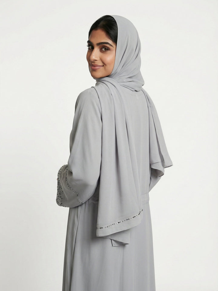 Silver Grace Embellished Abaya - Abaya Elegance
