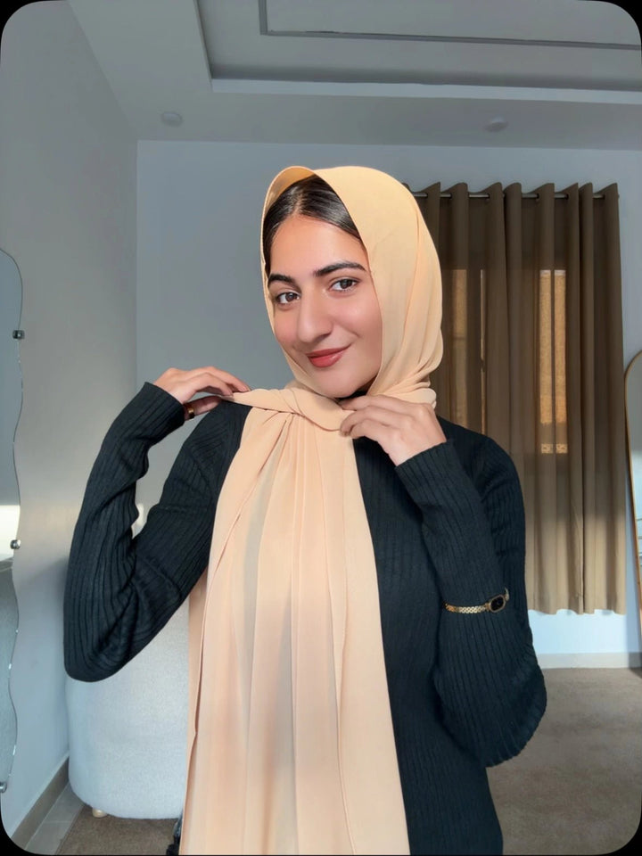 Soft Beige Chiffon Hijab - Abaya Elegance