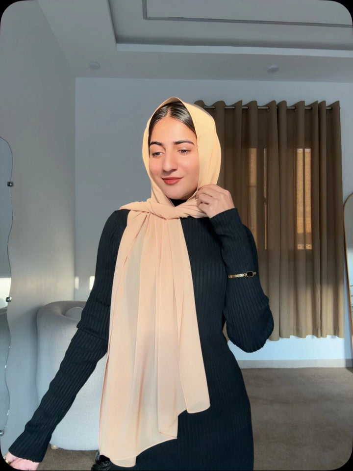 Soft Beige Chiffon Hijab - Abaya Elegance