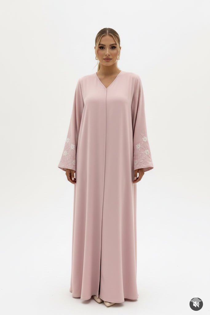 Soft Blush Pink Crystal Hand Work Abaya Set - Abaya Elegance