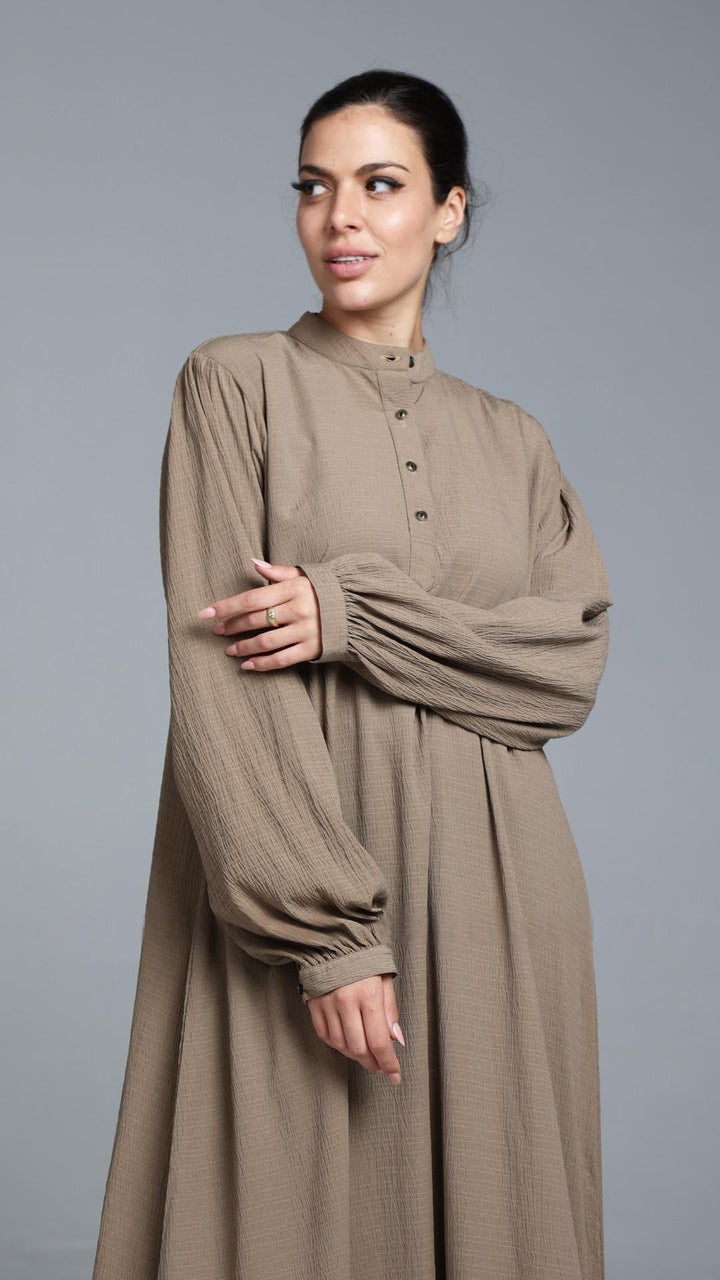 Traditional Abaya with Show Buttons in Peanut Brown - Abaya Elegance