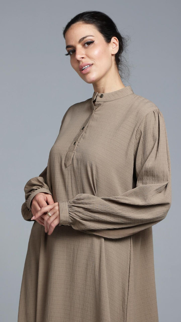 Traditional Abaya with Show Buttons in Peanut Brown - Abaya Elegance