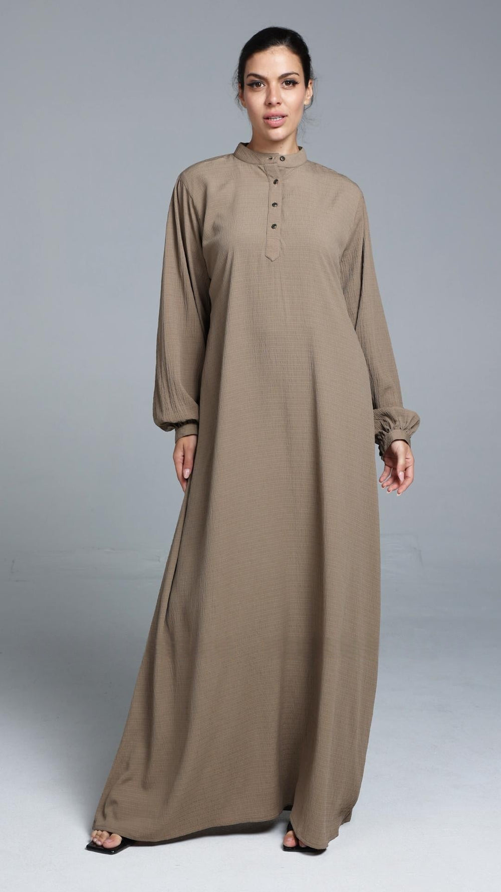 Traditional Abaya with Show Buttons in Peanut Brown - Abaya Elegance