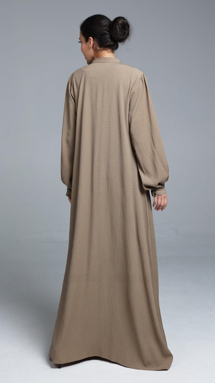 Traditional Abaya with Show Buttons in Peanut Brown - Abaya Elegance