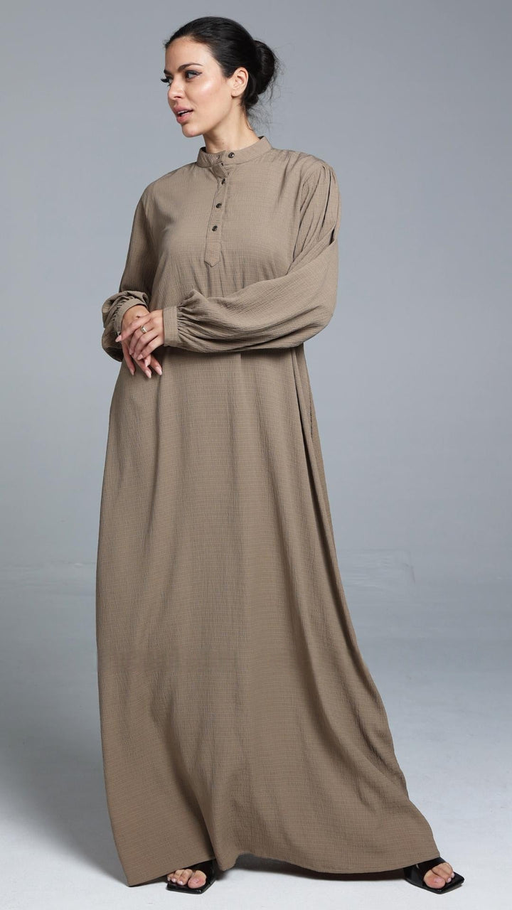 Traditional Abaya with Show Buttons in Peanut Brown - Abaya Elegance