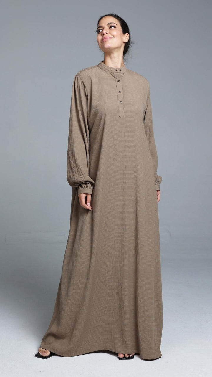 Traditional Abaya with Show Buttons in Peanut Brown - Abaya Elegance