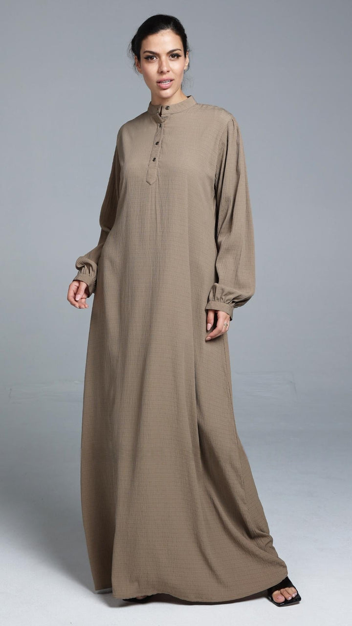 Traditional Abaya with Show Buttons in Peanut Brown - Abaya Elegance