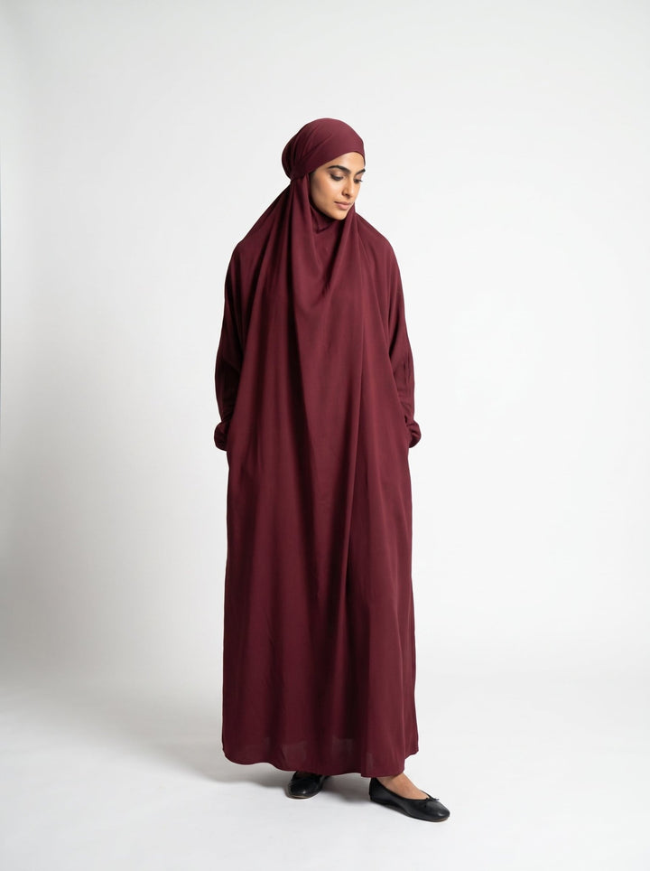 Two Piece Jilbab Set with Niqab –Deep Burgundy - Abaya Elegance