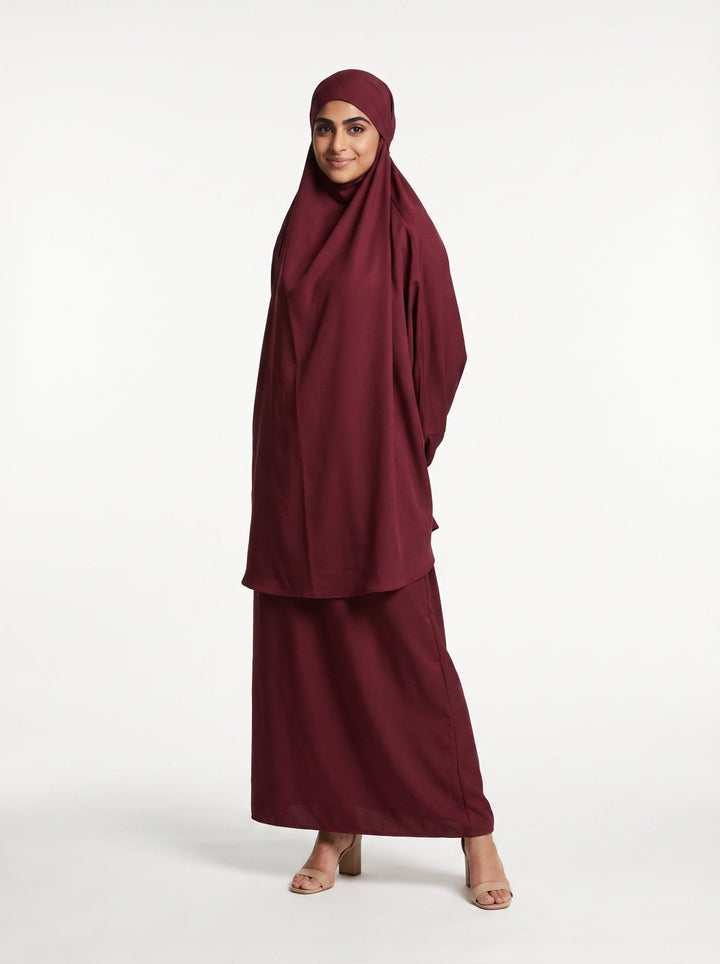 Two Piece Jilbab Set with Niqab –Deep Burgundy - Abaya Elegance
