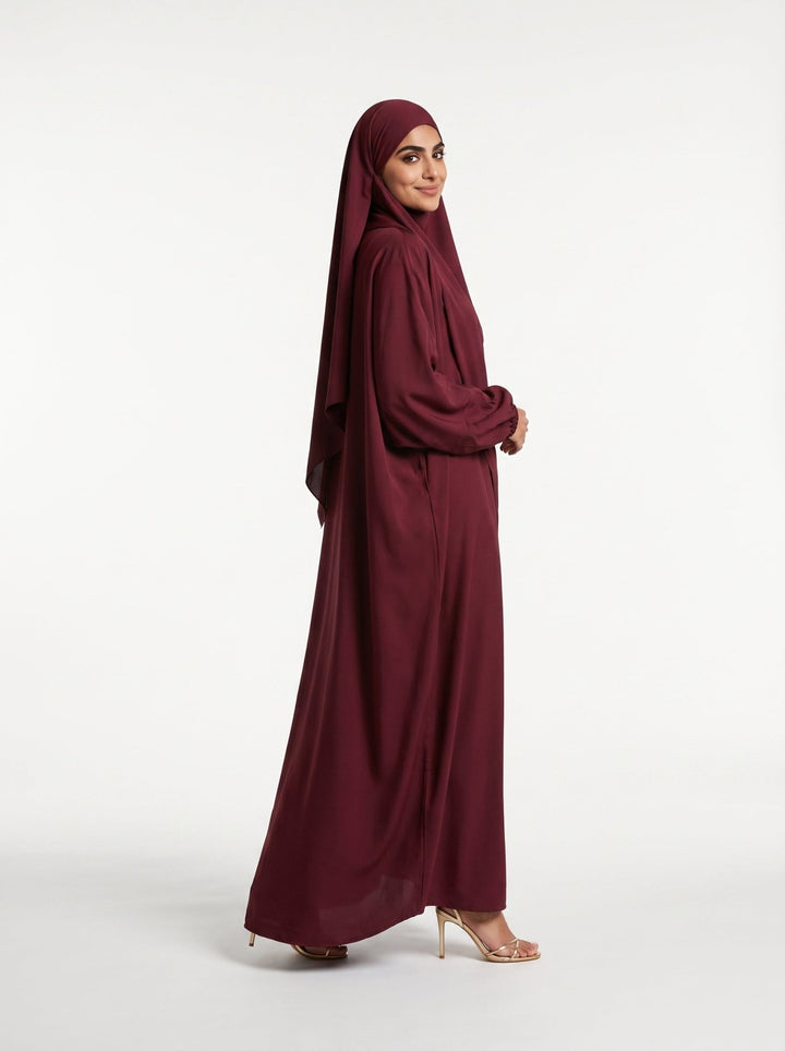 Two Piece Jilbab Set with Niqab –Deep Burgundy - Abaya Elegance