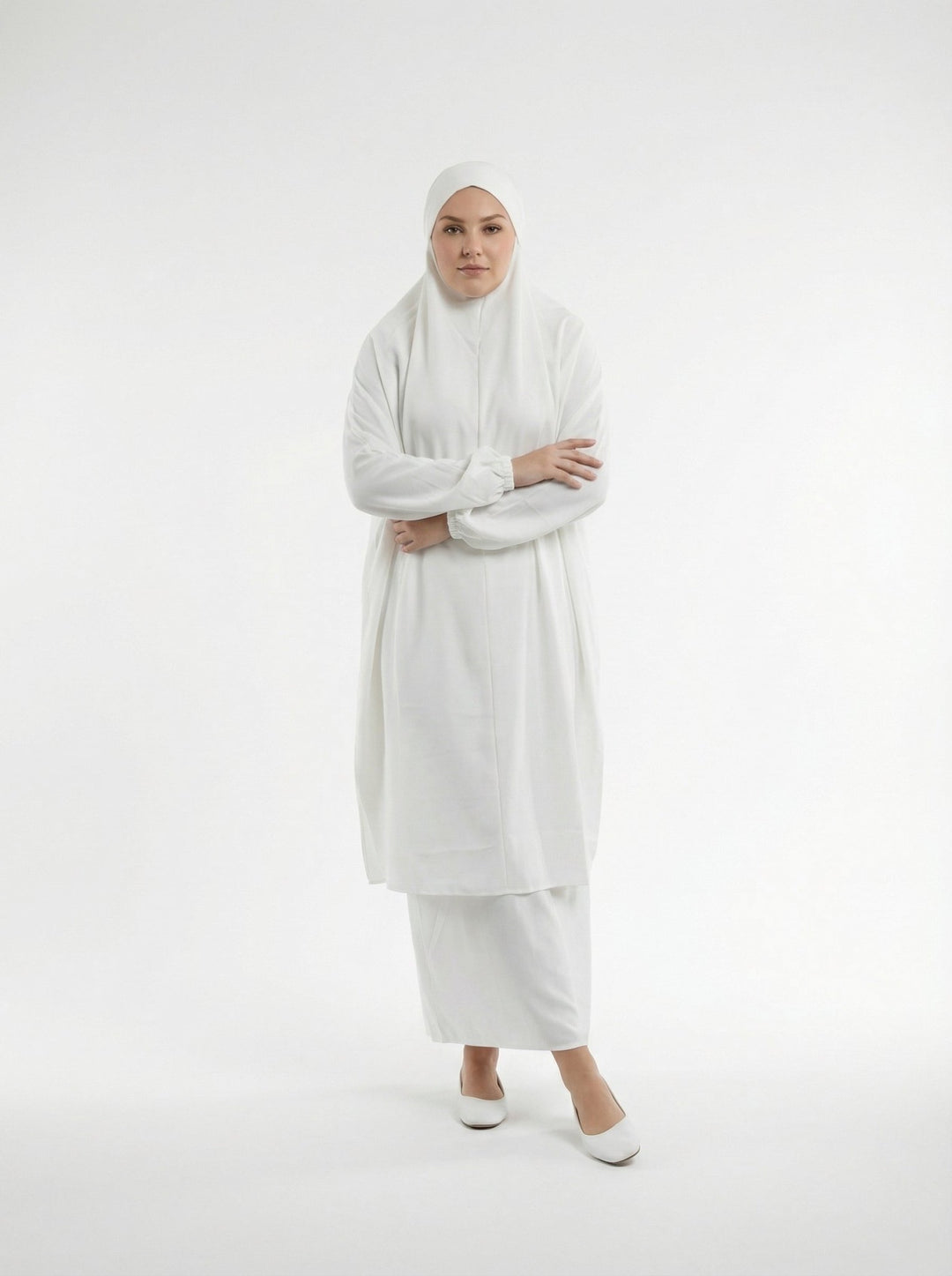 Two Piece Jilbab With Niqab - White - Abaya Elegance
