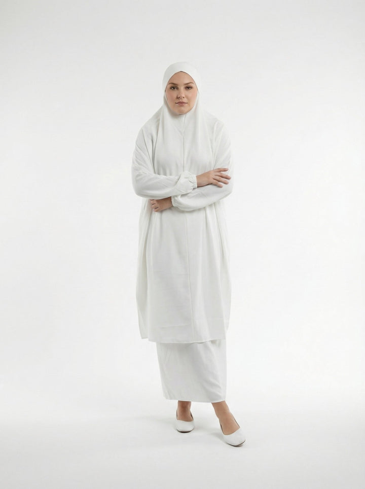Two Piece Jilbab With Niqab - White - Abaya Elegance