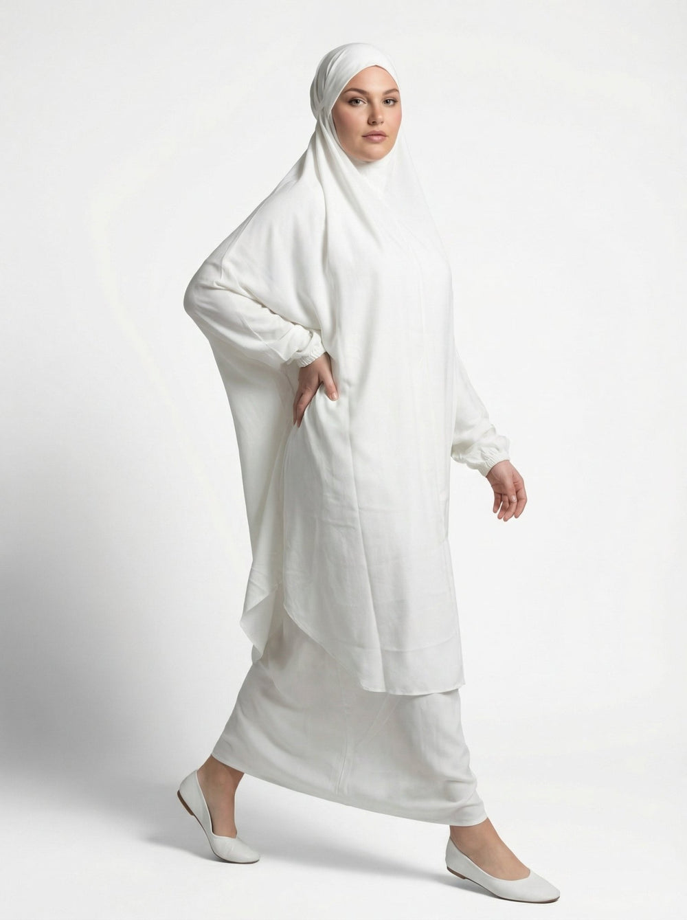 Two Piece Jilbab With Niqab - White - Abaya Elegance