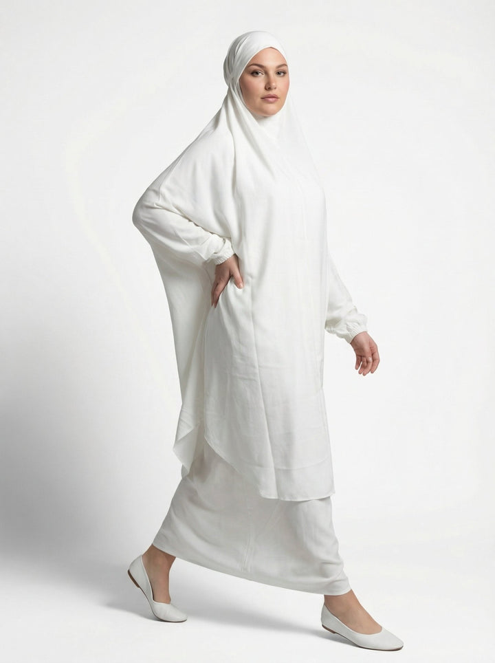 Two Piece Jilbab With Niqab - White - Abaya Elegance
