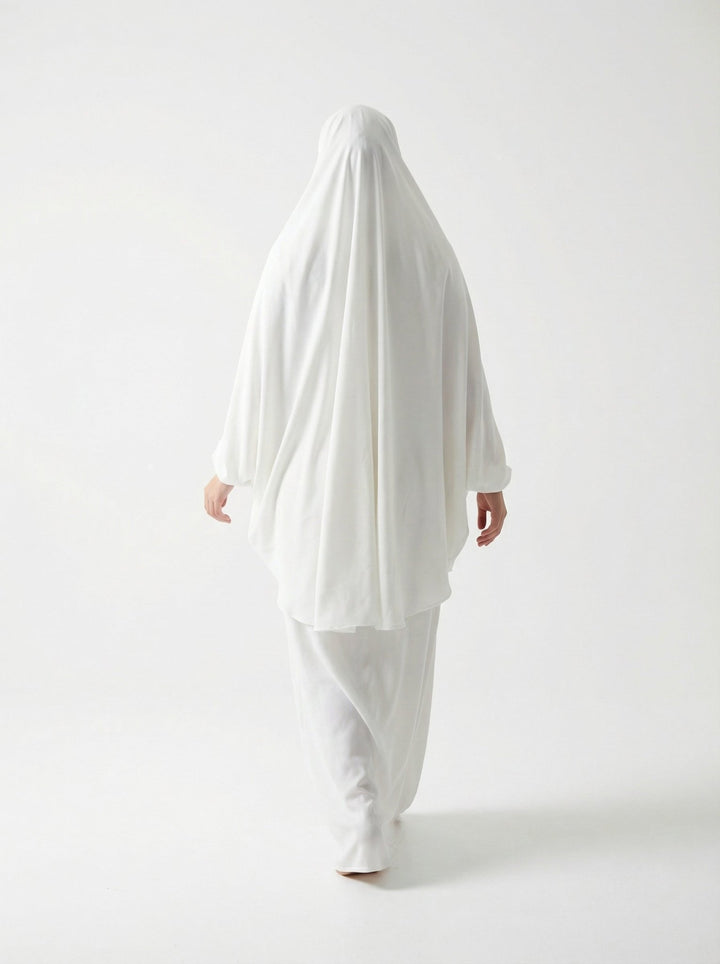 Two Piece Jilbab With Niqab - White - Abaya Elegance