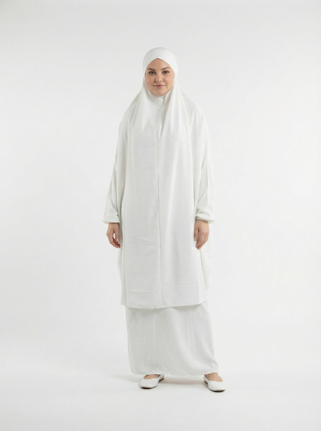 Two Piece Jilbab With Niqab - White - Abaya Elegance