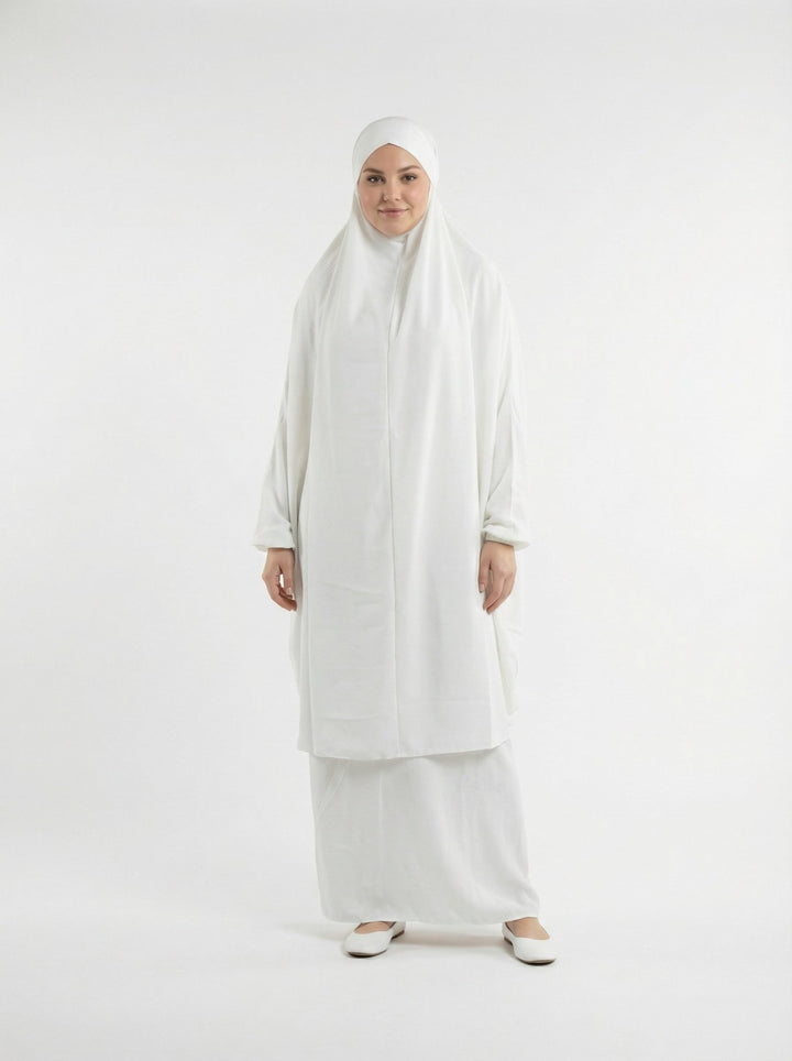 Two Piece Jilbab With Niqab - White - Abaya Elegance